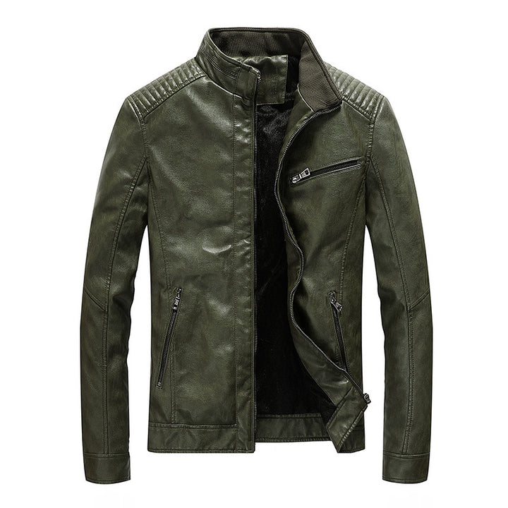 Herren Kunstleder-Bikerblouson mit gesteppter Schulterpartie und hohem Stehkragen – Taviero