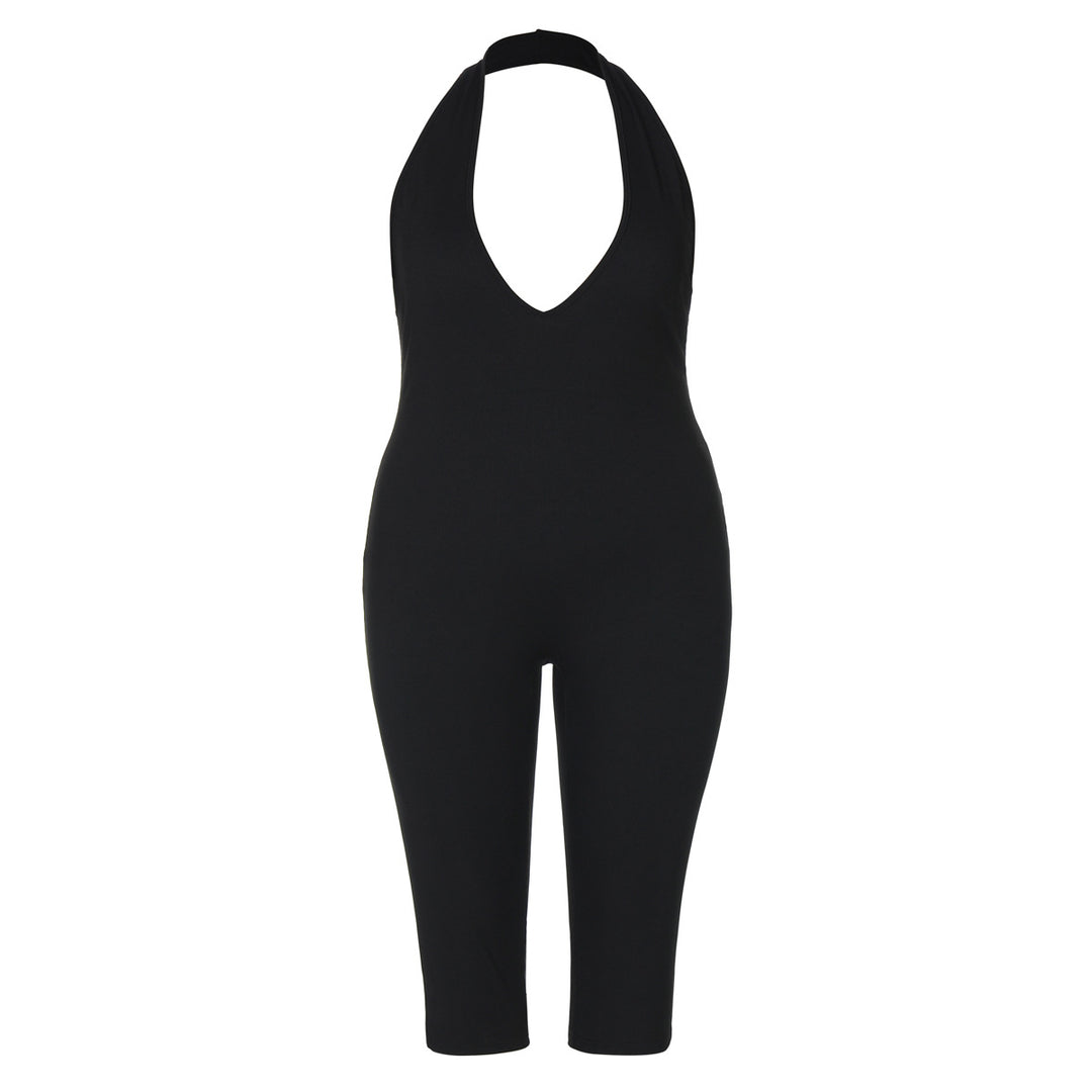 Damen Eleganter bodenlanger Jumpsuit mit tiefem V-Ausschnitt Echo Archiv