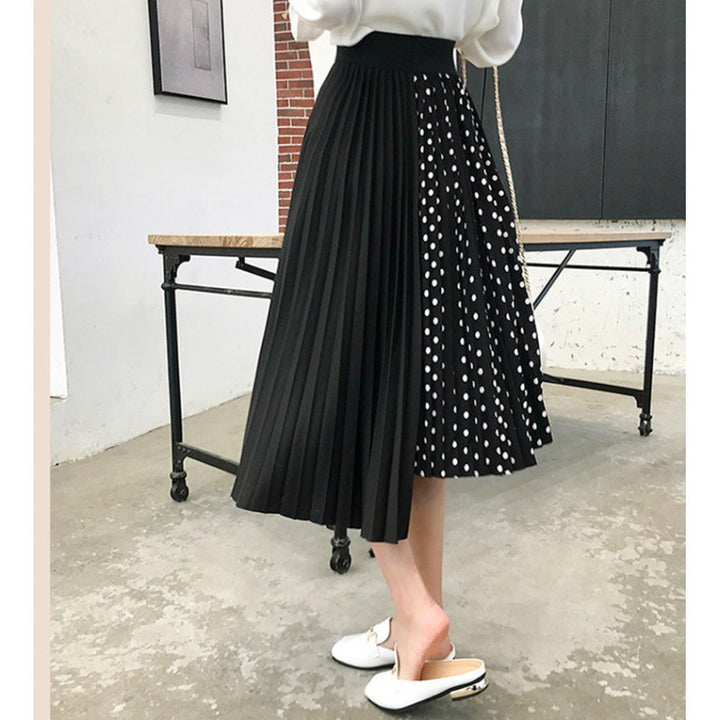 Damen Asymmetrischer Plissee-Midirock mit Tupfen-Panel und elastischem Bund – Rosévia