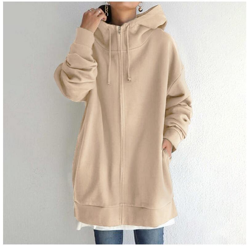 Damen nan oversized Kapuzenlongpullover mit Reißverschluss und Eingrifftaschen Echo Archiv