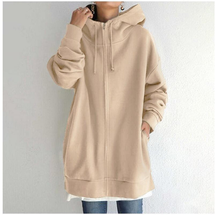 Damen nan oversized Kapuzenlongpullover mit Reißverschluss und Eingrifftaschen Echo Archiv