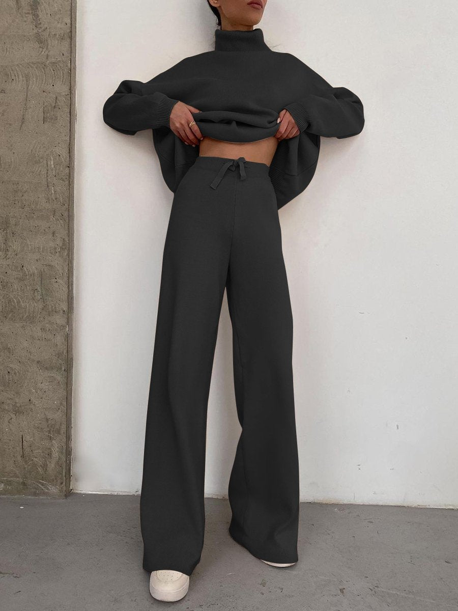 Damen Weite Strickhose mit hoher Taille, Tunnelzug und weitem Bein Echo Archiv
