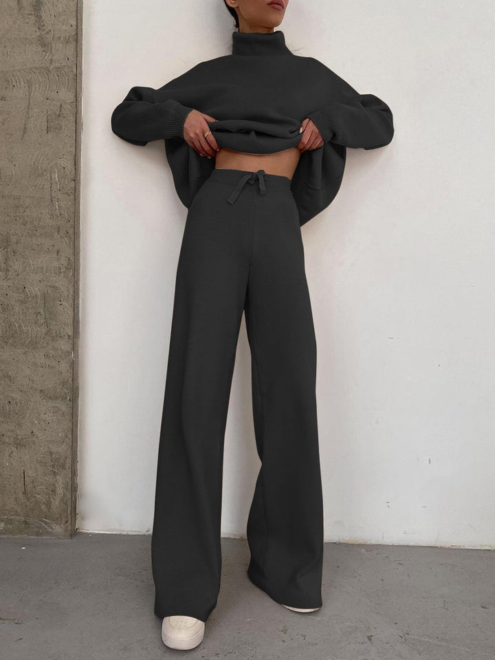 Damen Weite Strickhose mit hoher Taille, Tunnelzug und weitem Bein Echo Archiv