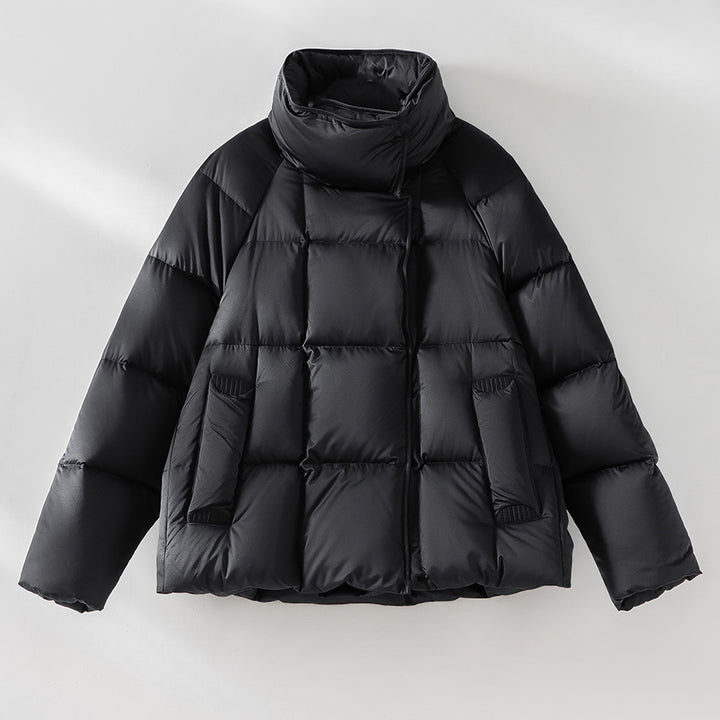 Damen Kurze Boxy-Pufferjacke mit hohem Stehkragen und Raglanärmeln Echoarchiv
