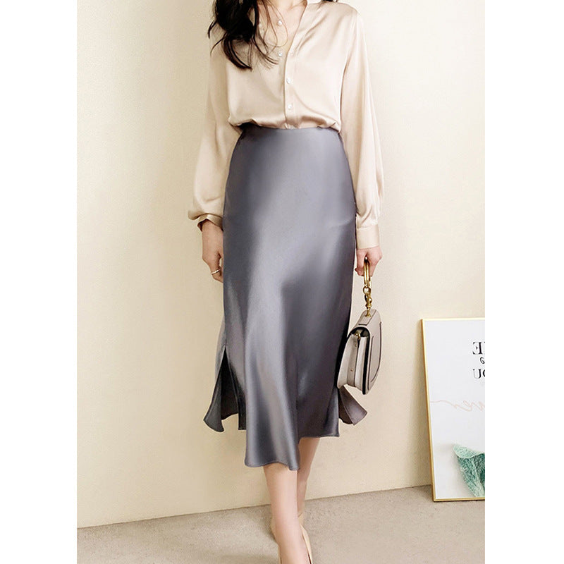 Damen Satin-Midirock in Bias-Cut mit hoher Taille und Seitenschlitz Echo Archiv
