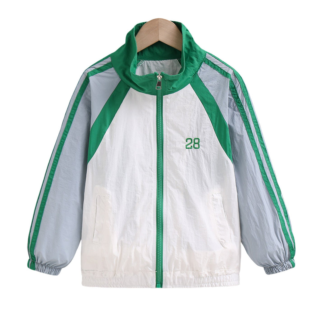 Unisex nan leichte Retro Windjacke mit Stehkragen, durchgehendem Reißverschluss und markanten Kontraststreifen Echo Archiv