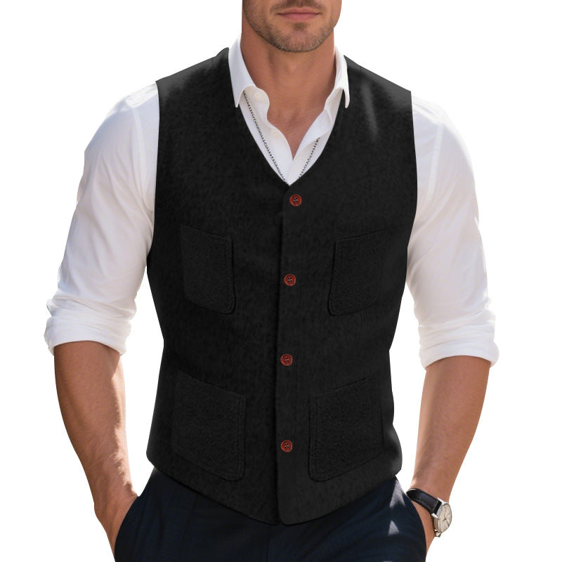 Herren elegante Weste aus hochwertigem Wollmix mit praktischen Taschen und Knopfdetails Echoarchiv