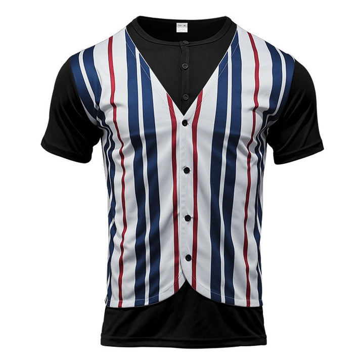 Herren Kurzarm Hemd im Sport-Streifenlook mit Knopfleiste Echoarchiv