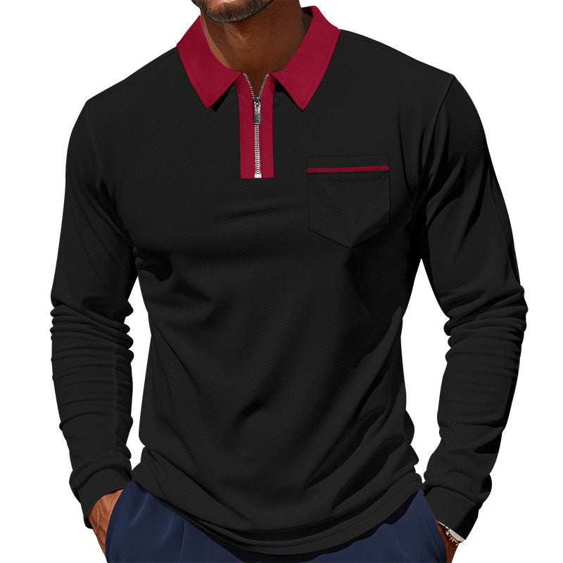 Herren nan langärmeliges Polo mit halbem Reißverschluss, aufgesetzter Brusttasche und feiner Strukturjersey-Qualität Echo Archiv