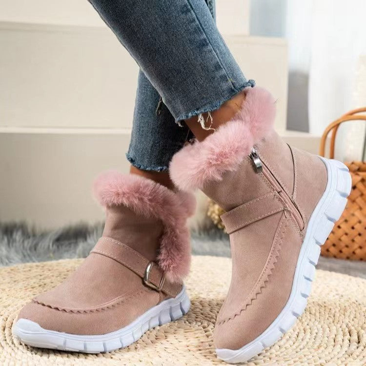 Damen  gefütterte Stiefelette mit Kunstfellkragen, rutschfester Leichtsohle und seitlichem Reißverschluss Echo Archiv