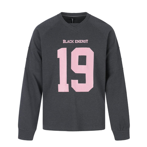Damen Oversize Sweatshirt mit V‑Ausschnitt, Raglanärmeln und Frontprint Echoarchiv
