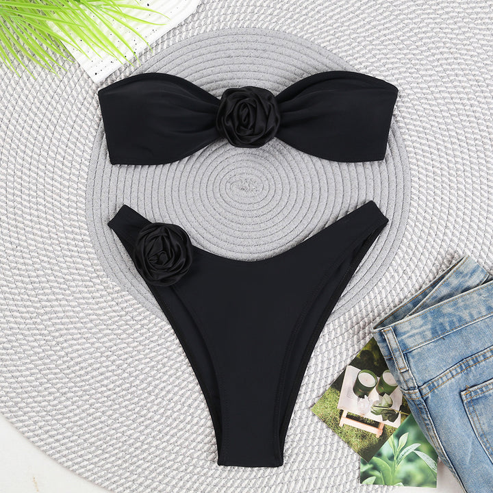 Damen Bandeau-Bikini mit dekorativen Blumenakzenten Echo Archiv