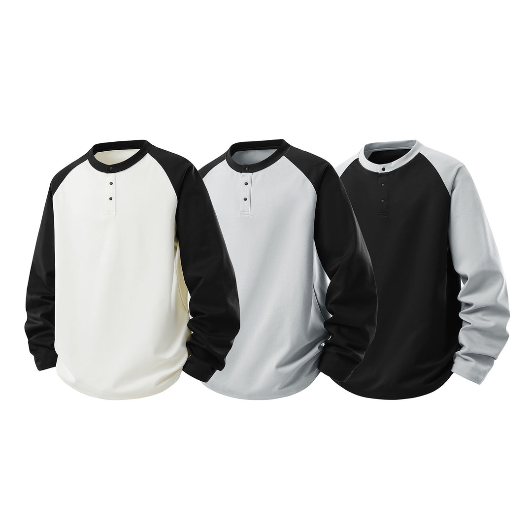 Herren Langarm-Henley-Sweatshirt mit Raglanärmeln, Relaxed-Fit und Knopfleiste Echo Archiv