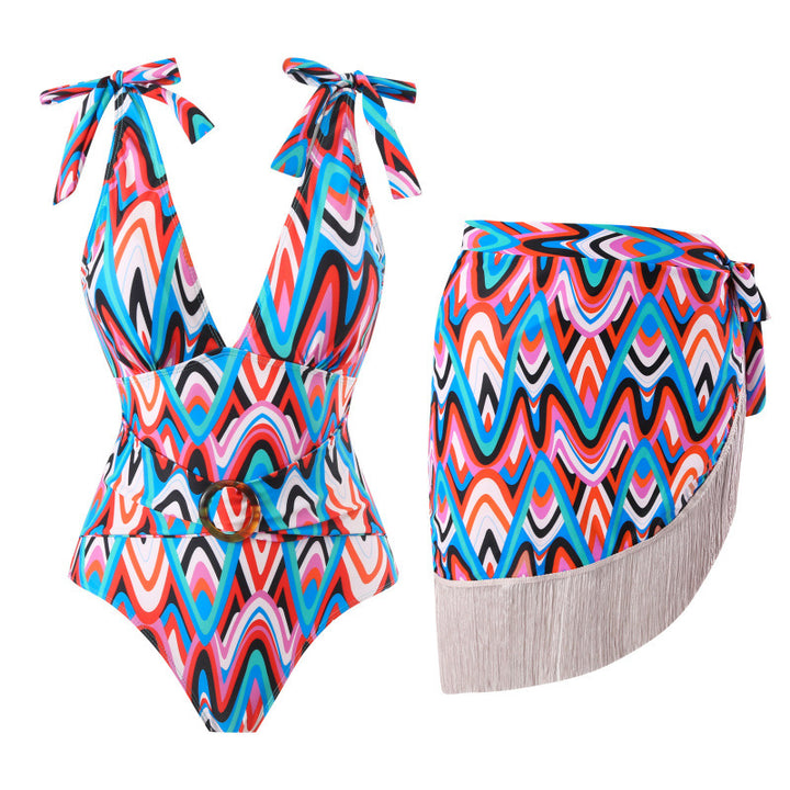 Damen Bikini-Set mit trendigem Wickelrock und knotendem Oberteil Echo Archiv