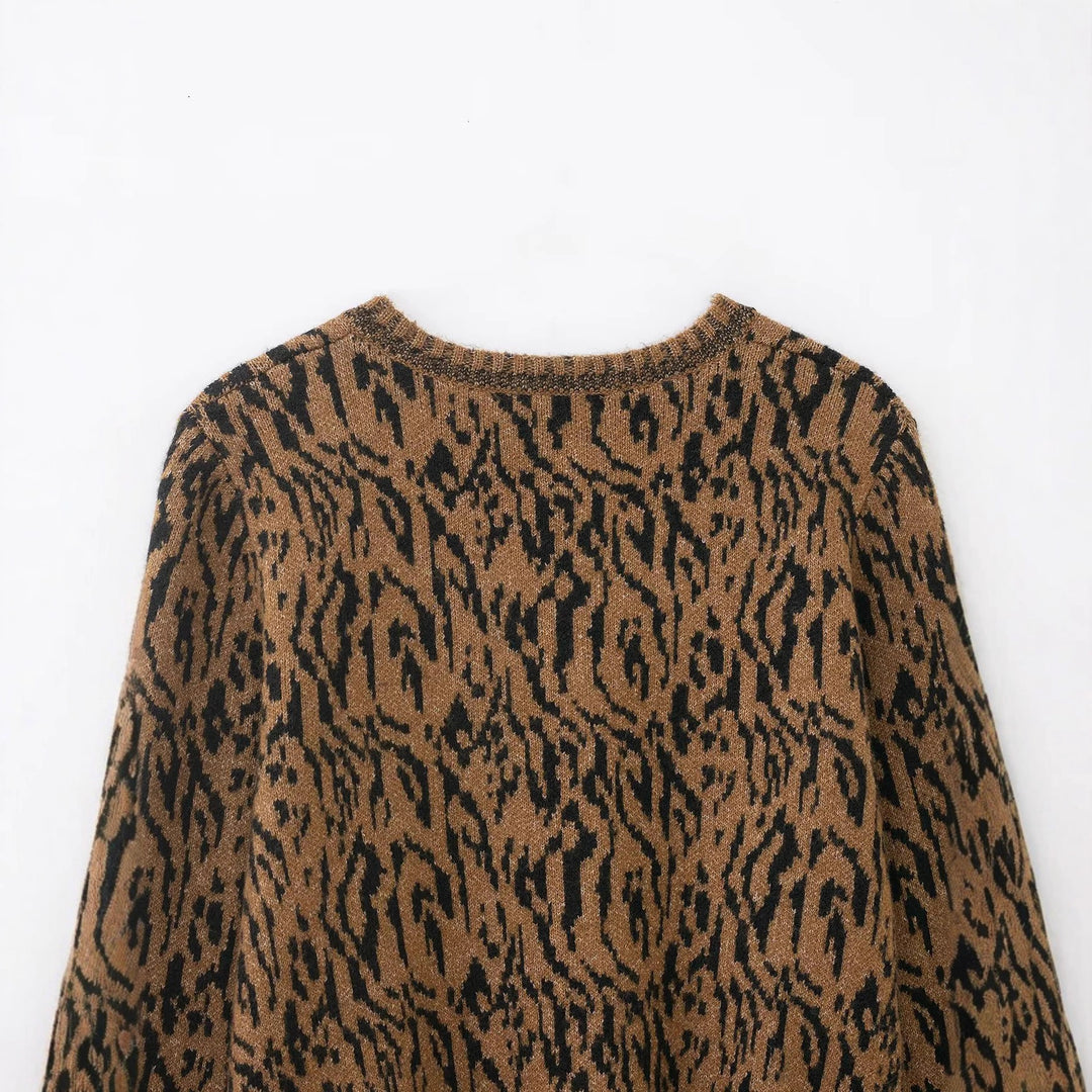 Damen nan kurzgeschnittene Jacquard-Strickjacke mit Zierperlenknöpfen Echo Archiv