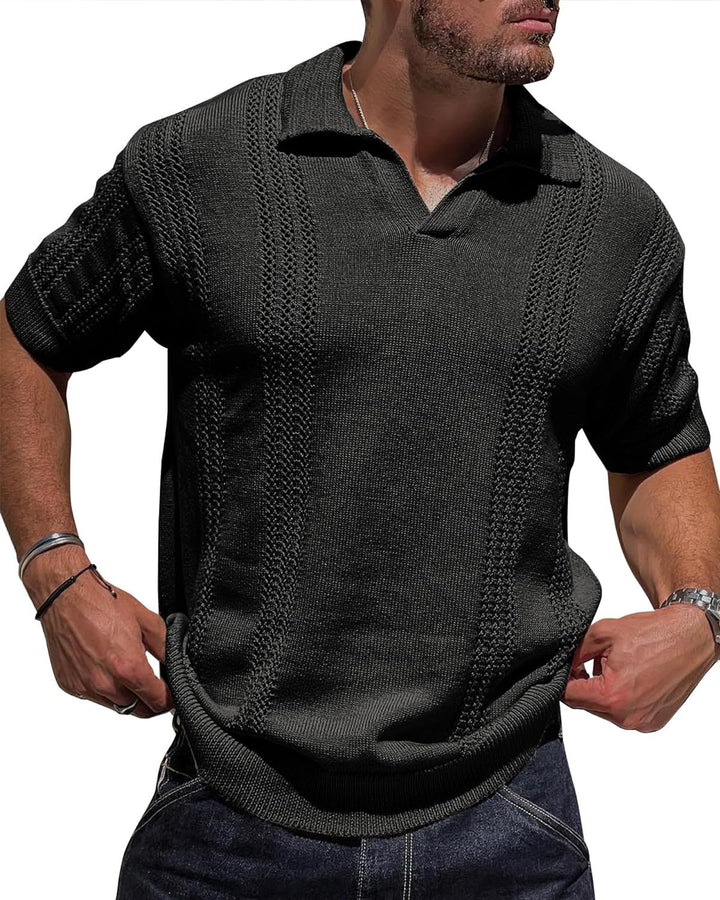 Herren Kurzarm Strickpullover mit strukturierter Oberfläche und Polokragen Echoarchiv