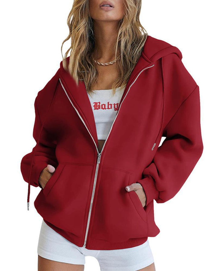 Damen nan Oversize-Kapuzenjacke mit durchgehendem Reißverschluss French-Terry, Kängurutaschen und elastischen Bündchen Echo Archiv