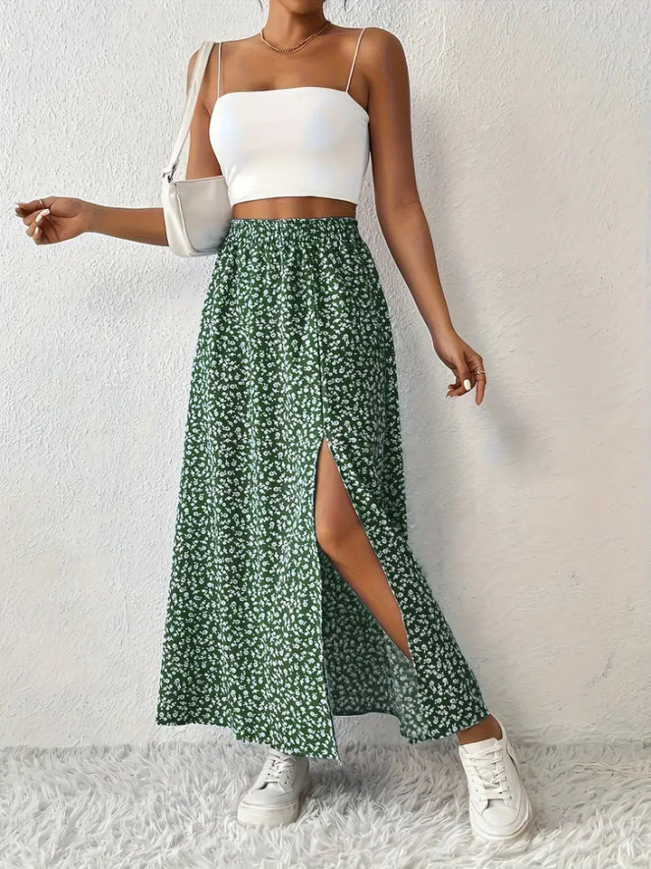 Damen Maxirock mit elegantem Schlitz und floralem Muster Echoarchiv