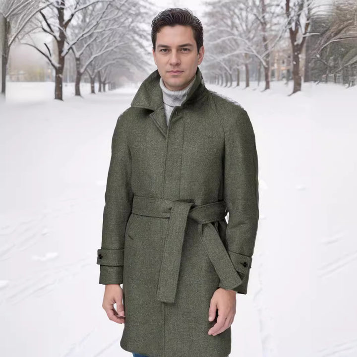 Herren eleganter und taillierter Trenchcoat aus hochwertiger Wolle Echoarchiv