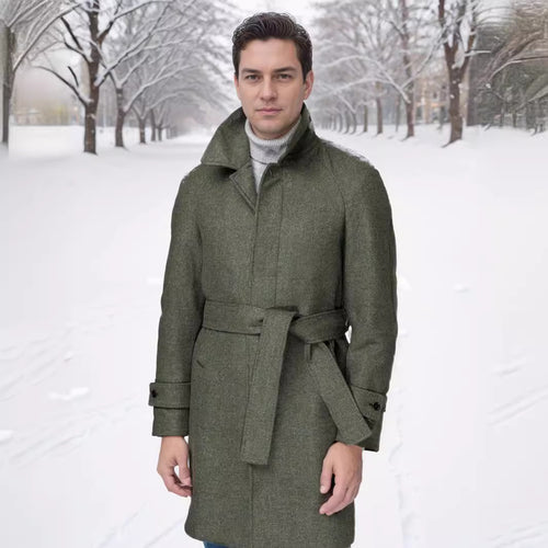 Herren eleganter und taillierter Trenchcoat aus hochwertiger Wolle Echoarchiv