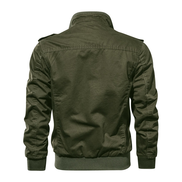 Herren Canvas-Fieldblouson mit hochschließendem Kragen, Schulterepauletten und versteckter Reißverschluss – Taviero