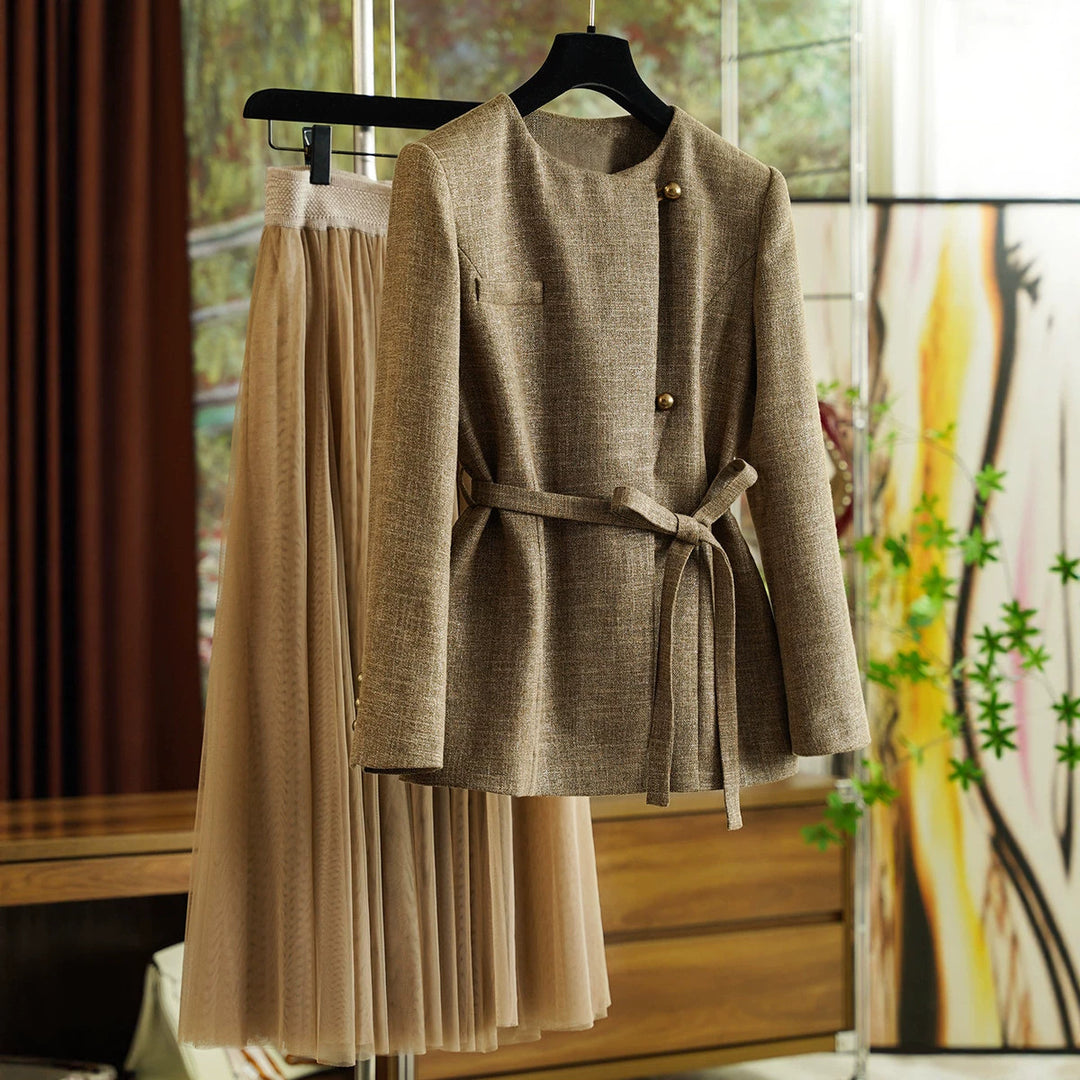 Damen Modische Blazerjacke mit Taillengürtel Echoarchiv
