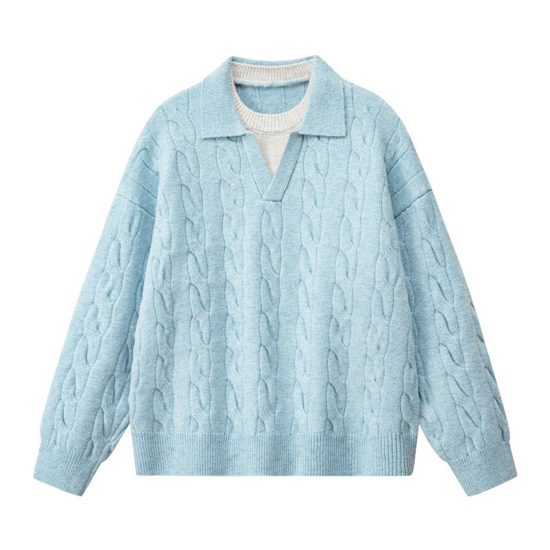 Damen Oversize Zopfstrickpullover mit hohem Rollkragen und Knopfleiste Echoarchiv