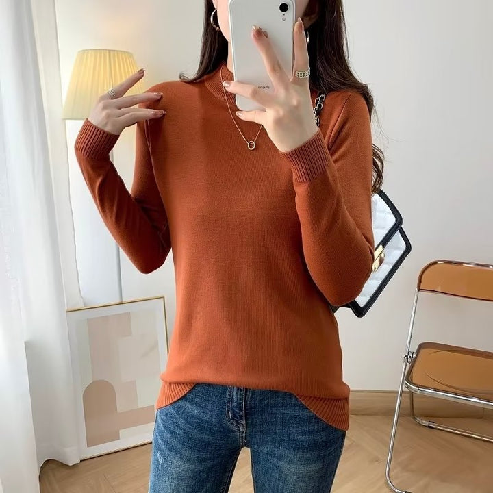 Damen Feiner Langarm-Feinstrickpullover mit schmalem Stehkragen und gerippten Bündchen Echoarchiv
