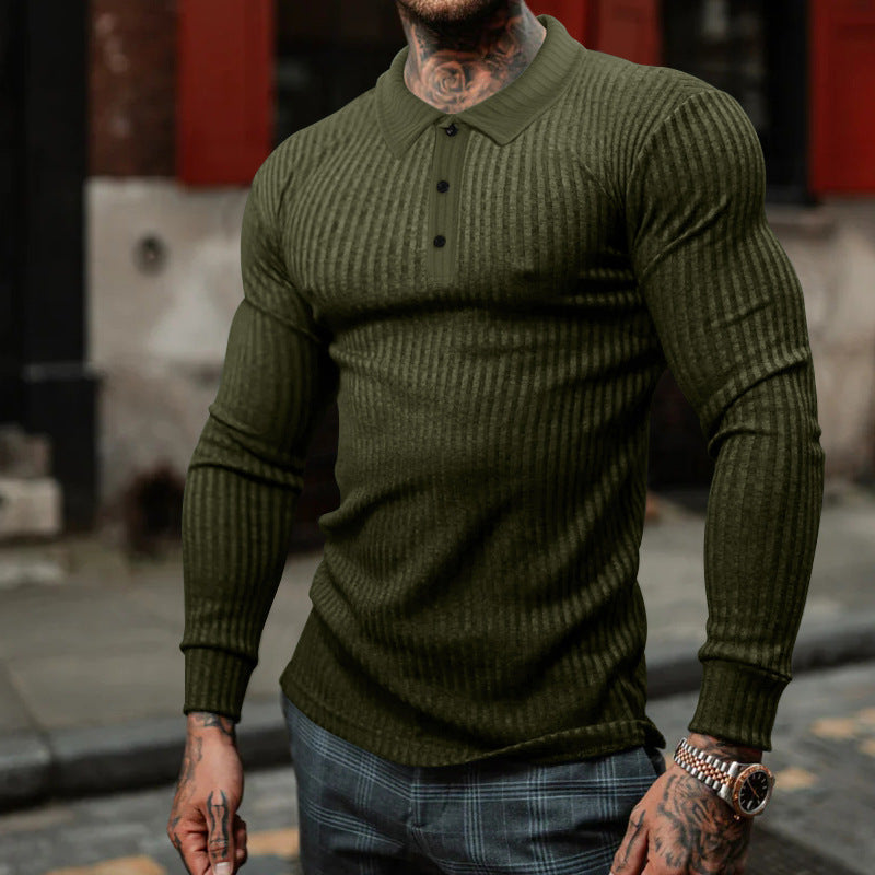Herren Langarm Polohemd mit strukturiertem Rippdesign Echoarchiv