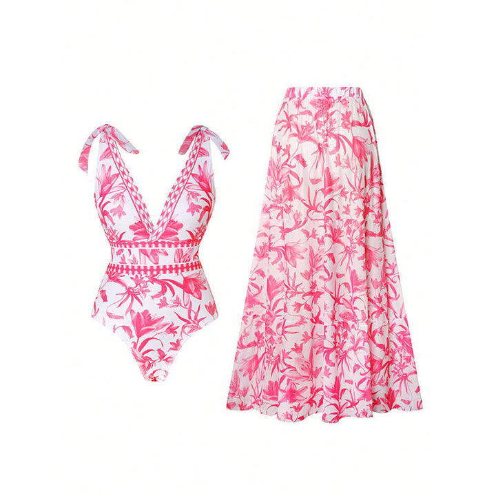 Damen Eleganter Badeanzug- und Maxirock-Set Echo Archiv