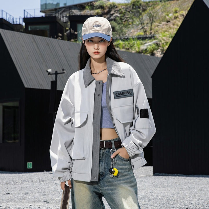 Damen Oversize Utility-Jacke mit Fleece‑Kragen & Multifunktions‑Taschen Echoarchiv