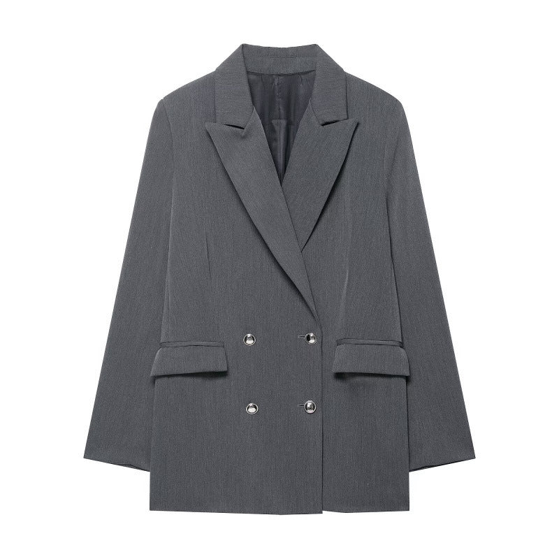 Damen Oversized strukturierter Doppelreiher-Blazer mit weitem Revers und Pattentaschen Echo Archiv