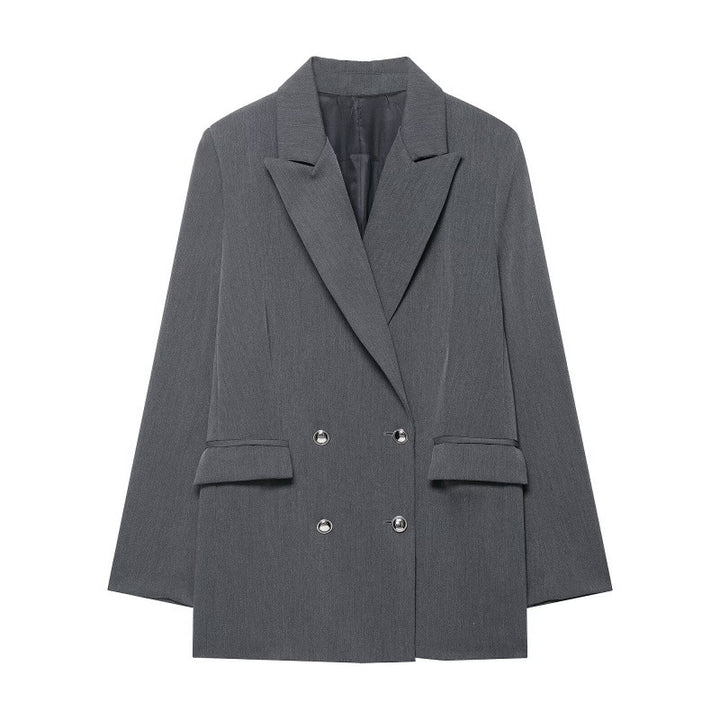 Damen Oversized strukturierter Doppelreiher-Blazer mit weitem Revers und Pattentaschen Echo Archiv
