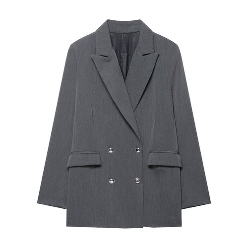 Damen Oversized strukturierter Doppelreiher-Blazer mit weitem Revers und Pattentaschen Echo Archiv