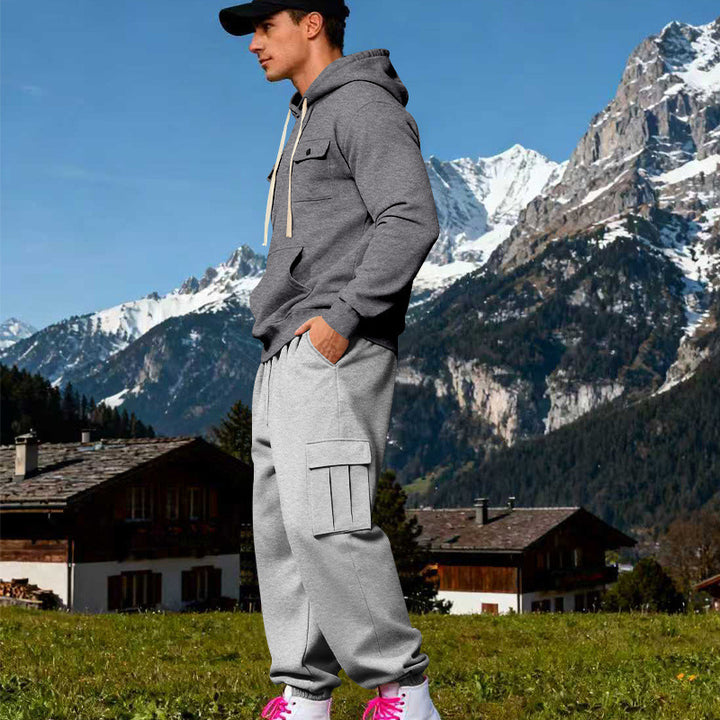 Herren Kapuzen-Sweatherset mit Cargo-Jogger und aufgesetzten Taschen – Cavarno