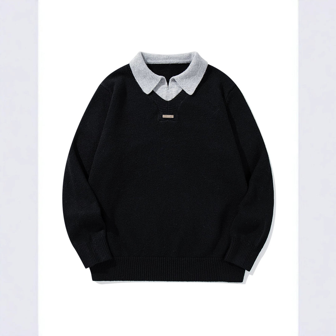 Herren Boxy-Strickpullover mit Polokragen und V‑Einsatz Echoarchiv