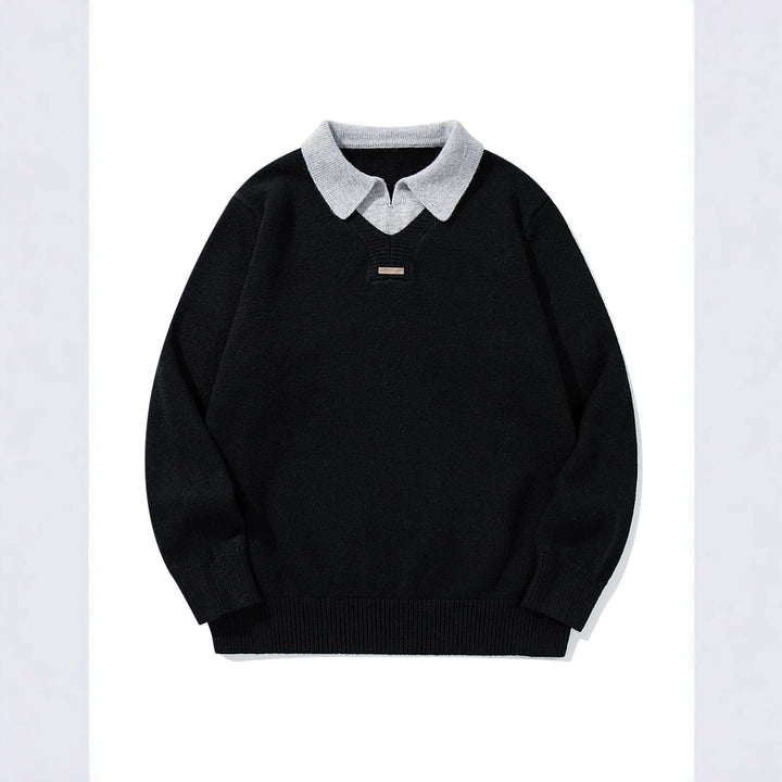Herren Boxy-Strickpullover mit Polokragen und V‑Einsatz Echoarchiv