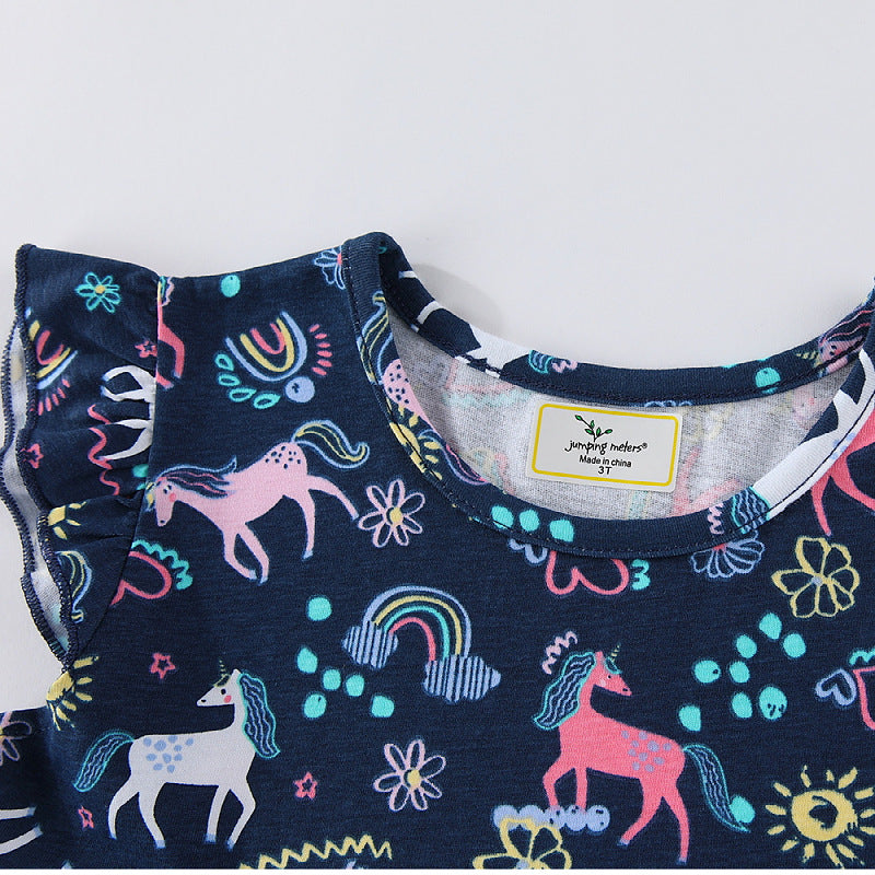 Mädchen Freizeitkleid mit süßen Einhorn- und Blumenmotiven Echo Archiv