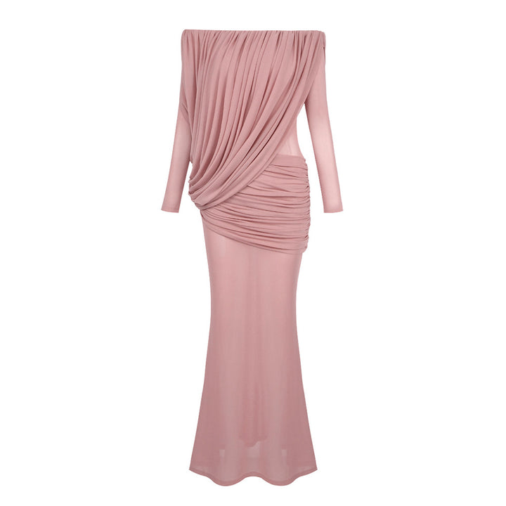 Damen Langarm Maxikleid mit Drapier-Design und schulterfreiem Ausschnitt Echo Archiv