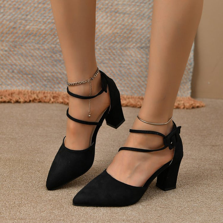 Damen Elegant-spitze Riemchen-Pumps mit geschwungenem Blockabsatz und doppeltem Knöchelriemen – Lioré