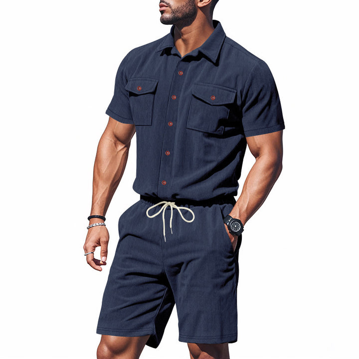 Herren modisches Kurzarmhemd und Shorts-Set mit praktischen Taschen Echoarchiv