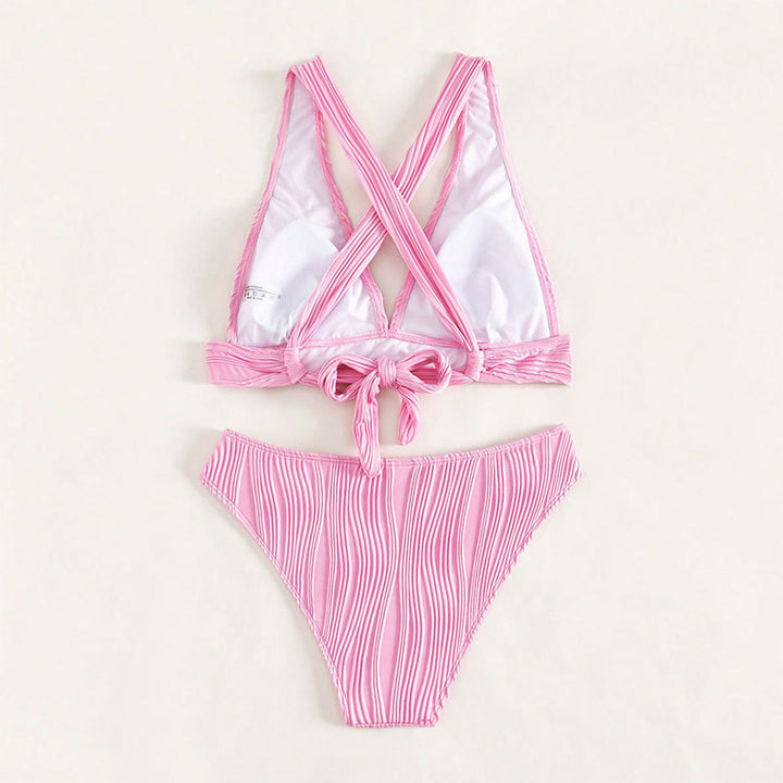 Damen Hoch geschnittener Bikinisatz mit Rippendesign Echo Archiv