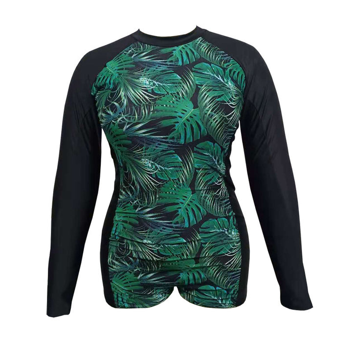 Damen Langarm Rashguard mit tropischem Blätterdesign Echo Archiv