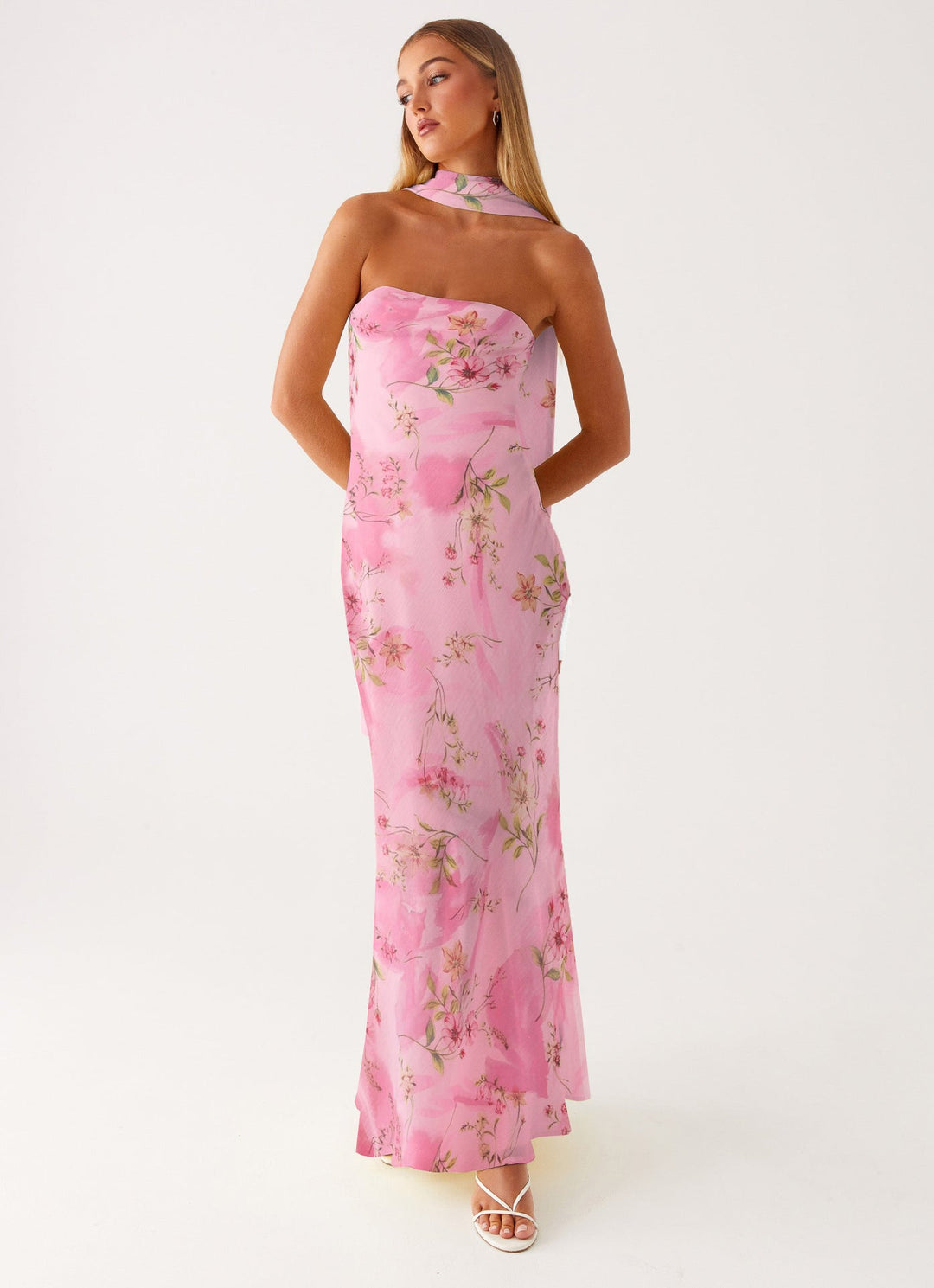 Damen Elegantes Langarm Abendkleid im Blumendesign Echoarchiv