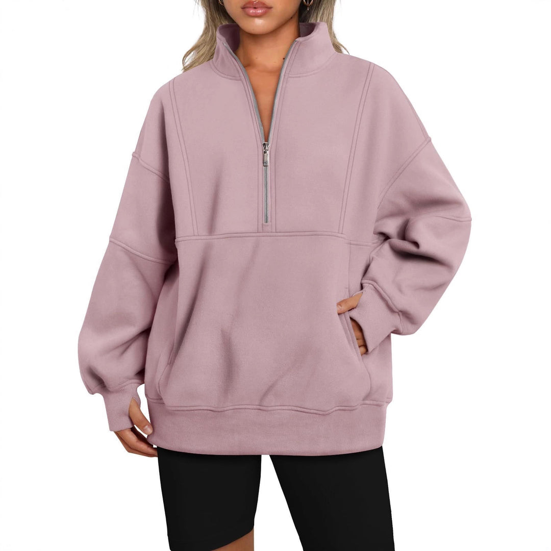 Damen Oversize-Sweatshirt mit halbem Reißverschluss, Stehkragen und Kängurutasche Echo Archiv