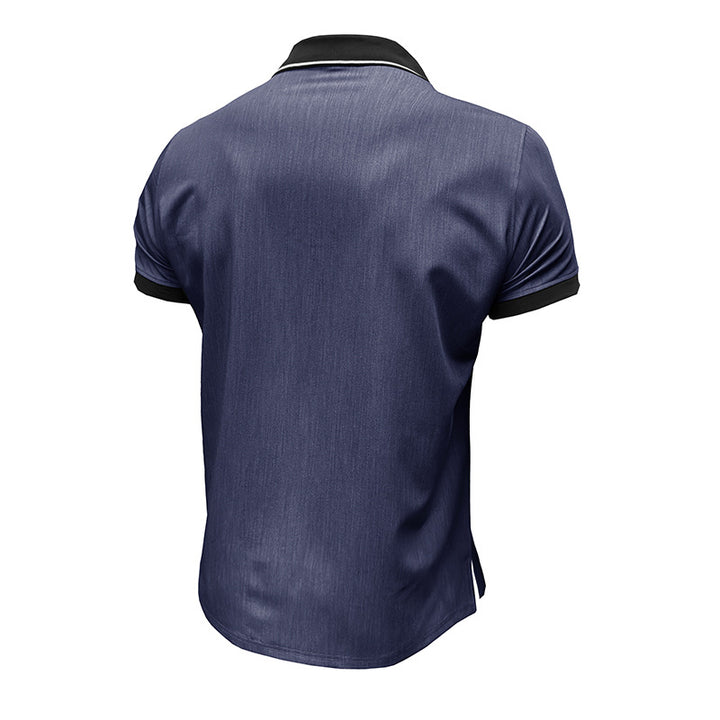 Herren Polohemd mit feinem Denim-Design und Kontrastkragen Echoarchiv