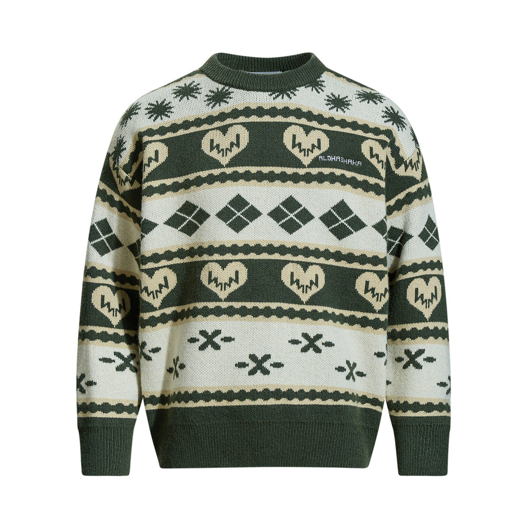 Herren Gemusterter Grobstrick-Pullover im Norwegerstil mit Rundhalsausschnitt Echoarchiv