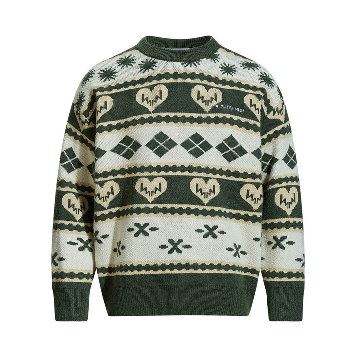 Herren Gemusterter Grobstrick-Pullover im Norwegerstil mit Rundhalsausschnitt Echoarchiv