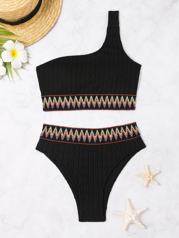 Damen Einseitiger Crop-Bikini mit buntem Jacquardband Echo Archiv