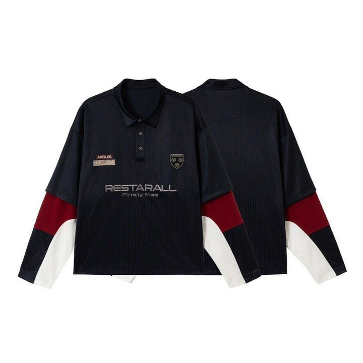Unisex Langärmeliges Rugby‑Polo im Oversize‑Cut mit Colorblock‑Ärmeln und Logostickerei Echoarchiv